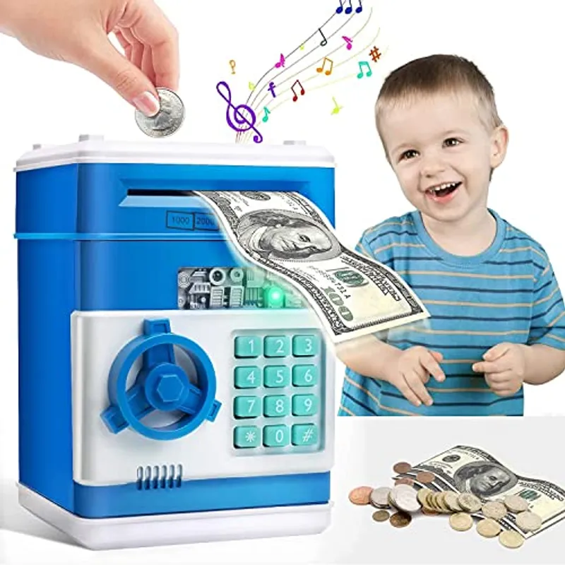 GENERICO - Alcancía caja fuerte electrónica de monedas y billetes azul
