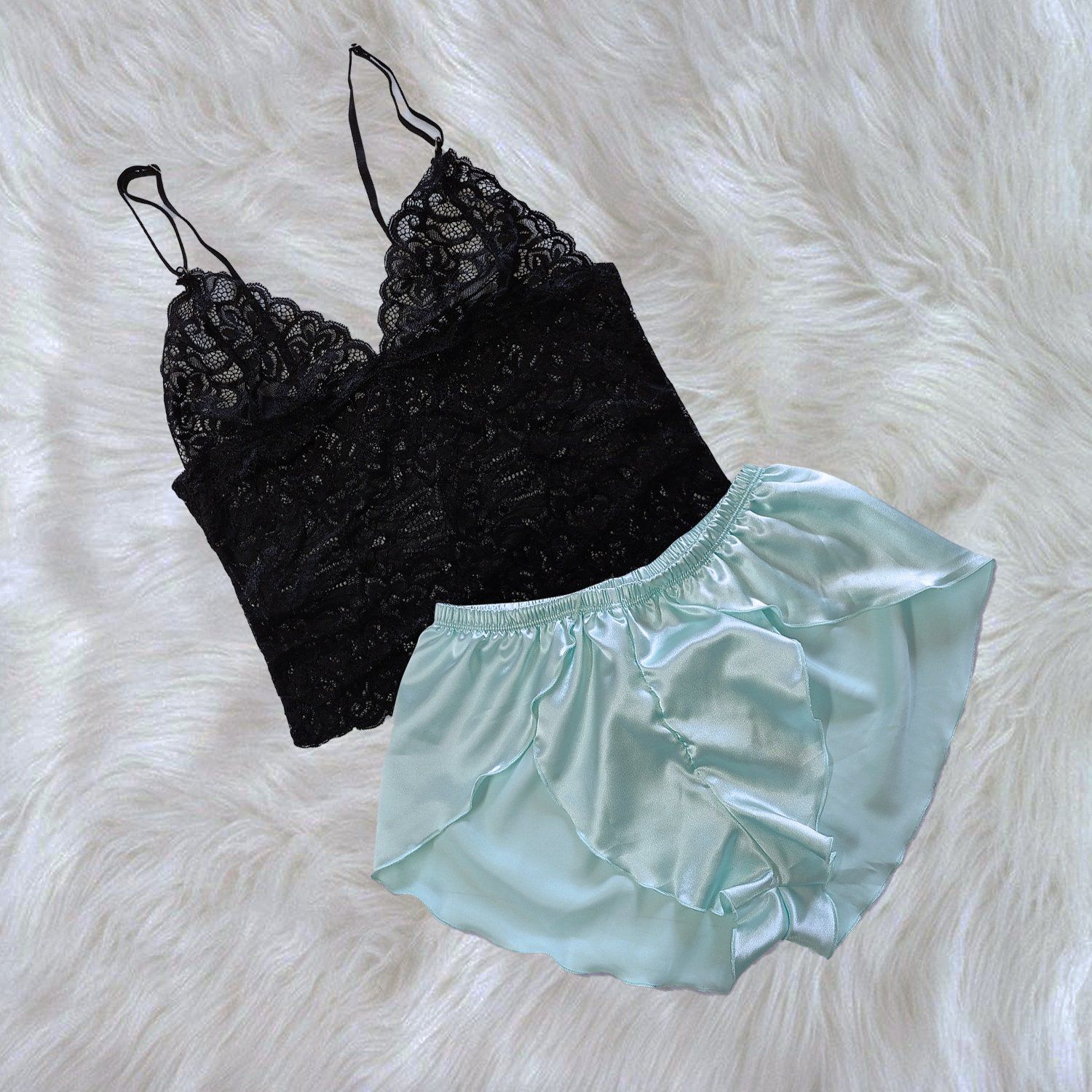 Encaje Pijamas Satin Falabella Set Pijama Mujer Bralette Encaje Y