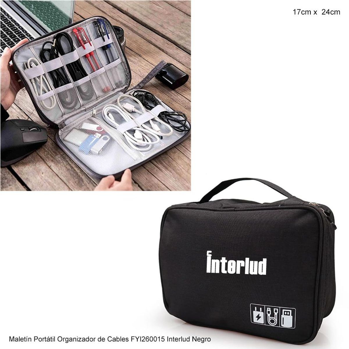 INTERLUD - Maletín Portátil Organizador de Cables Interlud Negro FYI260015