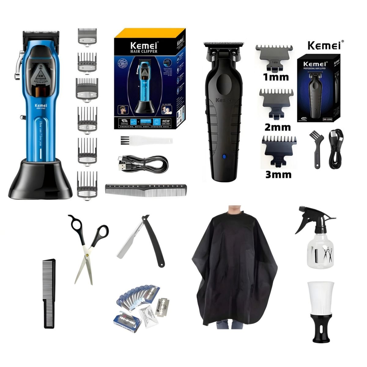 KEMEI - Combo profesional Kemei cortadora km-1763 y patillera km-2299