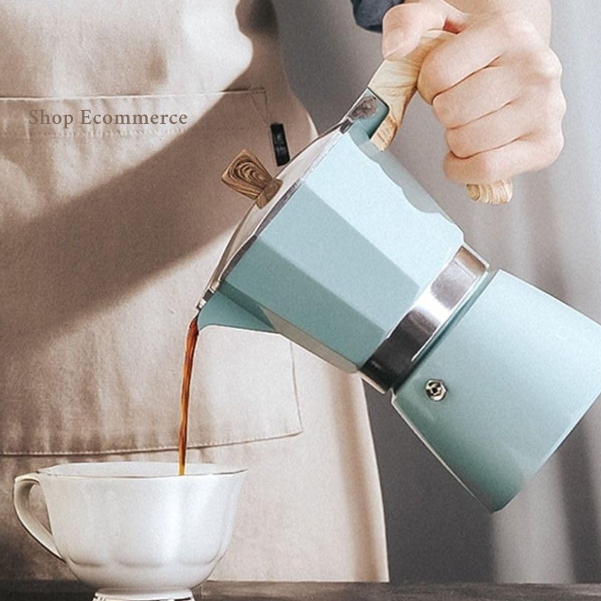 GENERICO - cafetera moka vintage celeste pastel 6tz