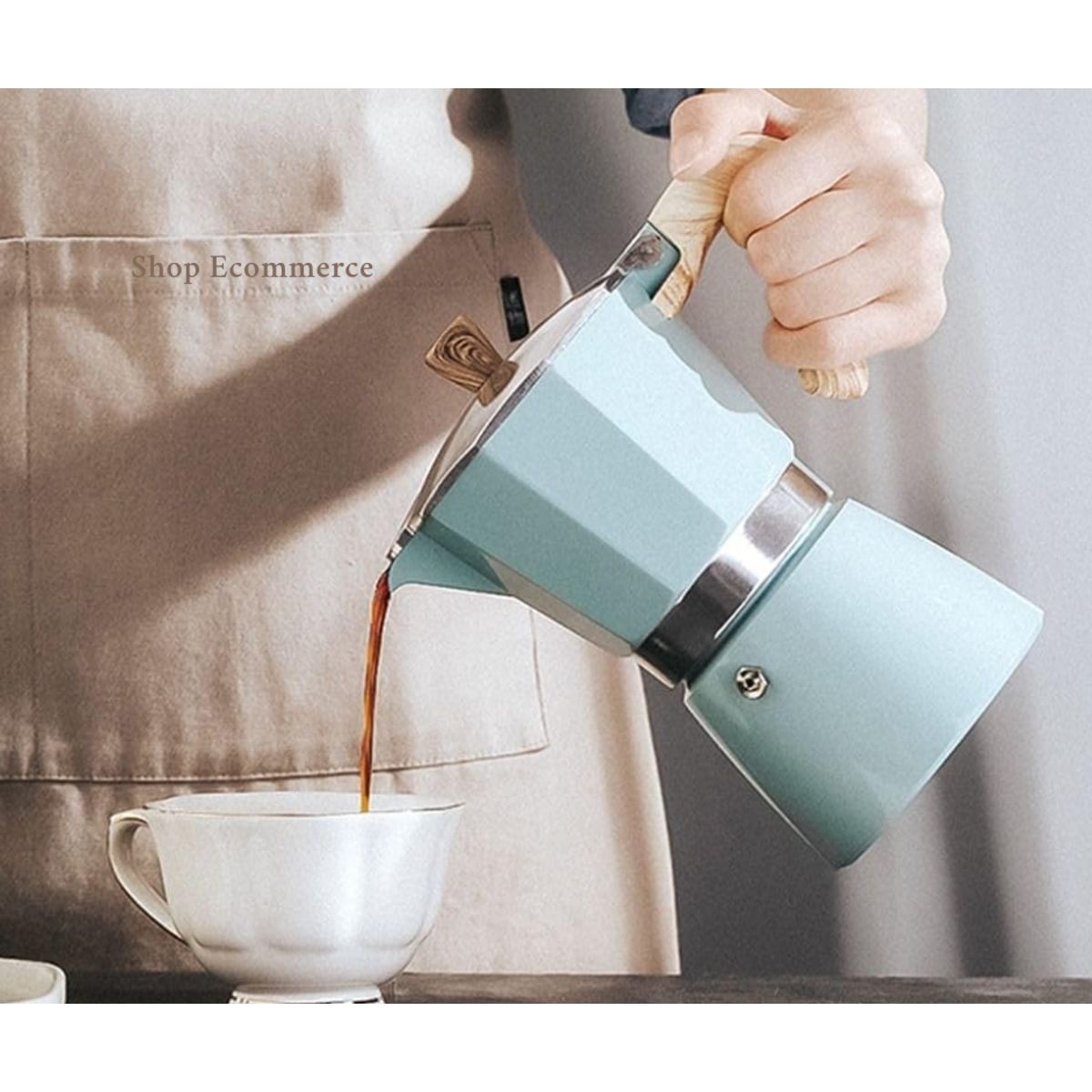 GENERICO - cafetera moka vintage celeste pastel 6tz