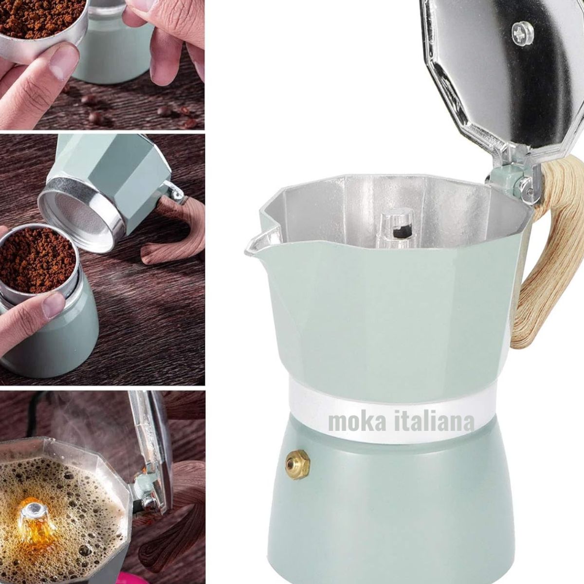 GENERICO - cafetera moka vintage celeste pastel 6tz