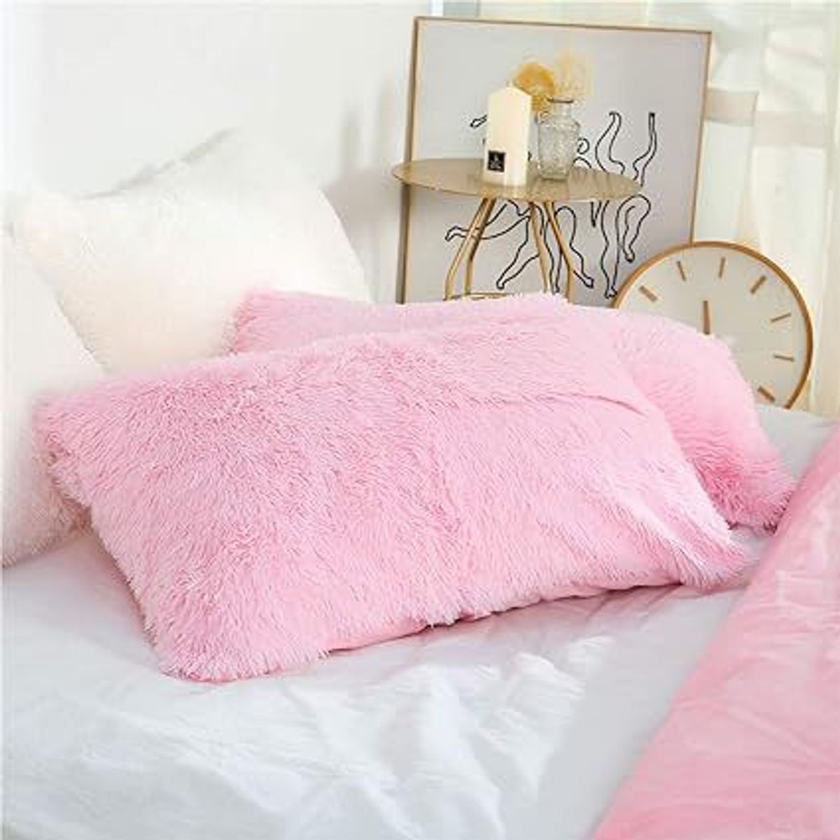 GENERICO - funda de almohada peluche corto 50cmx90cm ROSADO BEBE