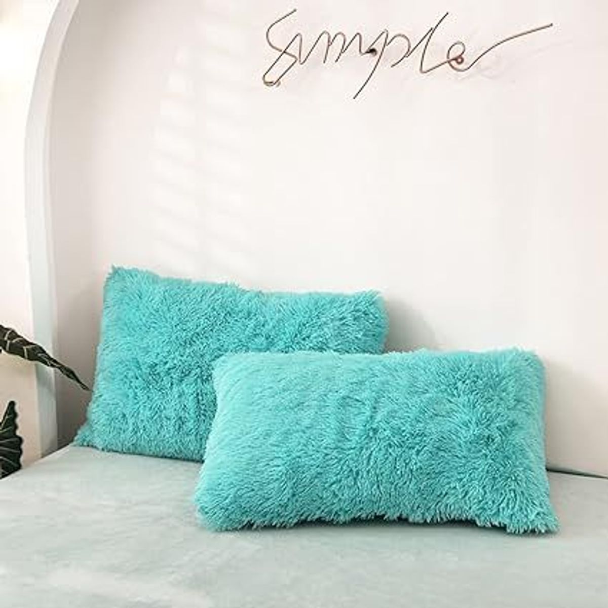 GENERICO - funda de almohada peluche corto 50cmx90cm VERDE JADE