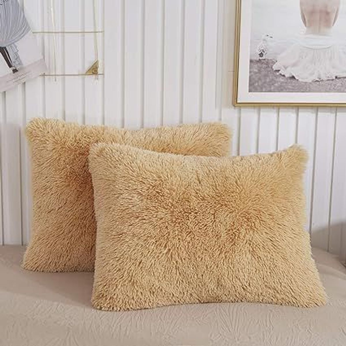 GENERICO - funda de almohada peluche corto 50cmx90cm BEIGE