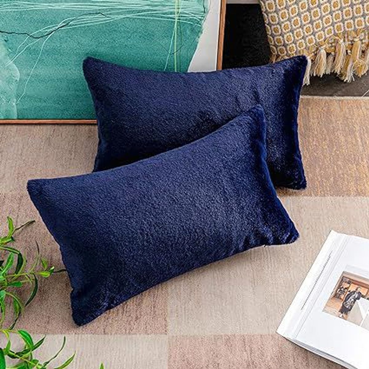 GENERICO - funda de almohada peluche corto 50cmx90cm AZUL