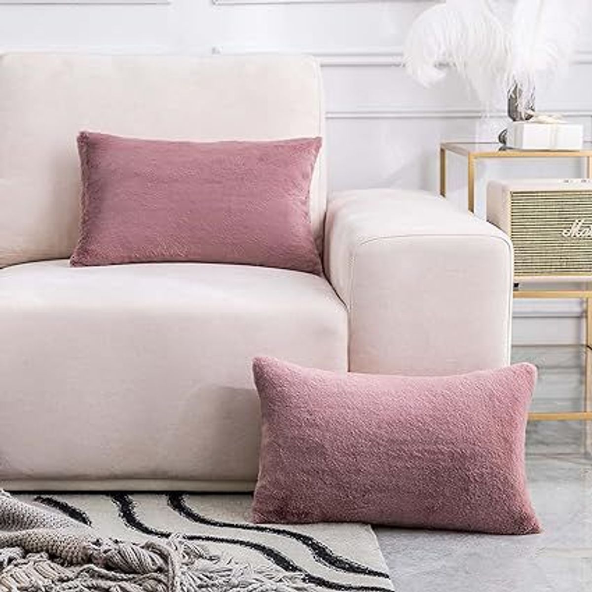 GENERICO - funda de almohada peluche corto 50cmx90cm PALO ROSA