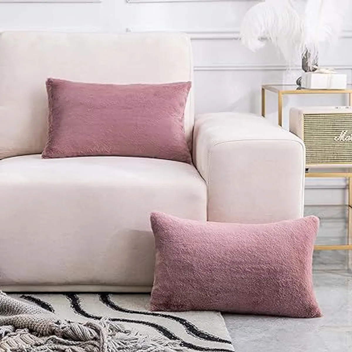 GENERICO - funda de almohada peluche corto 50cmx90cm PALO ROSA