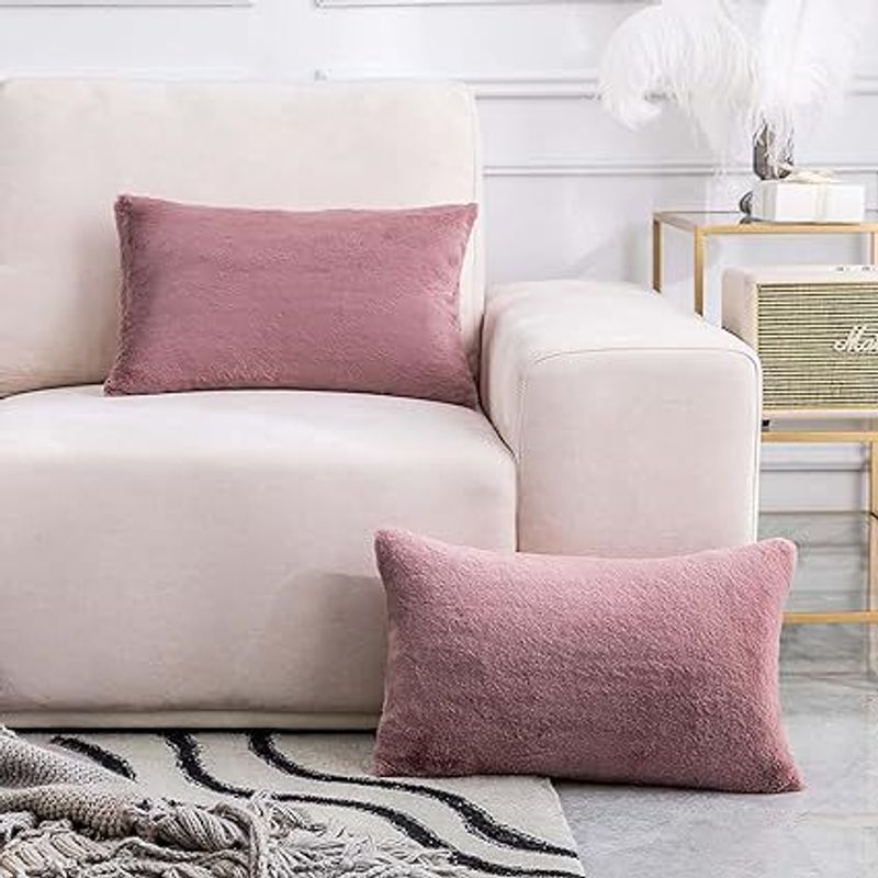 GENERICO - funda de almohada peluche corto 50cmx90cm PALO ROSA