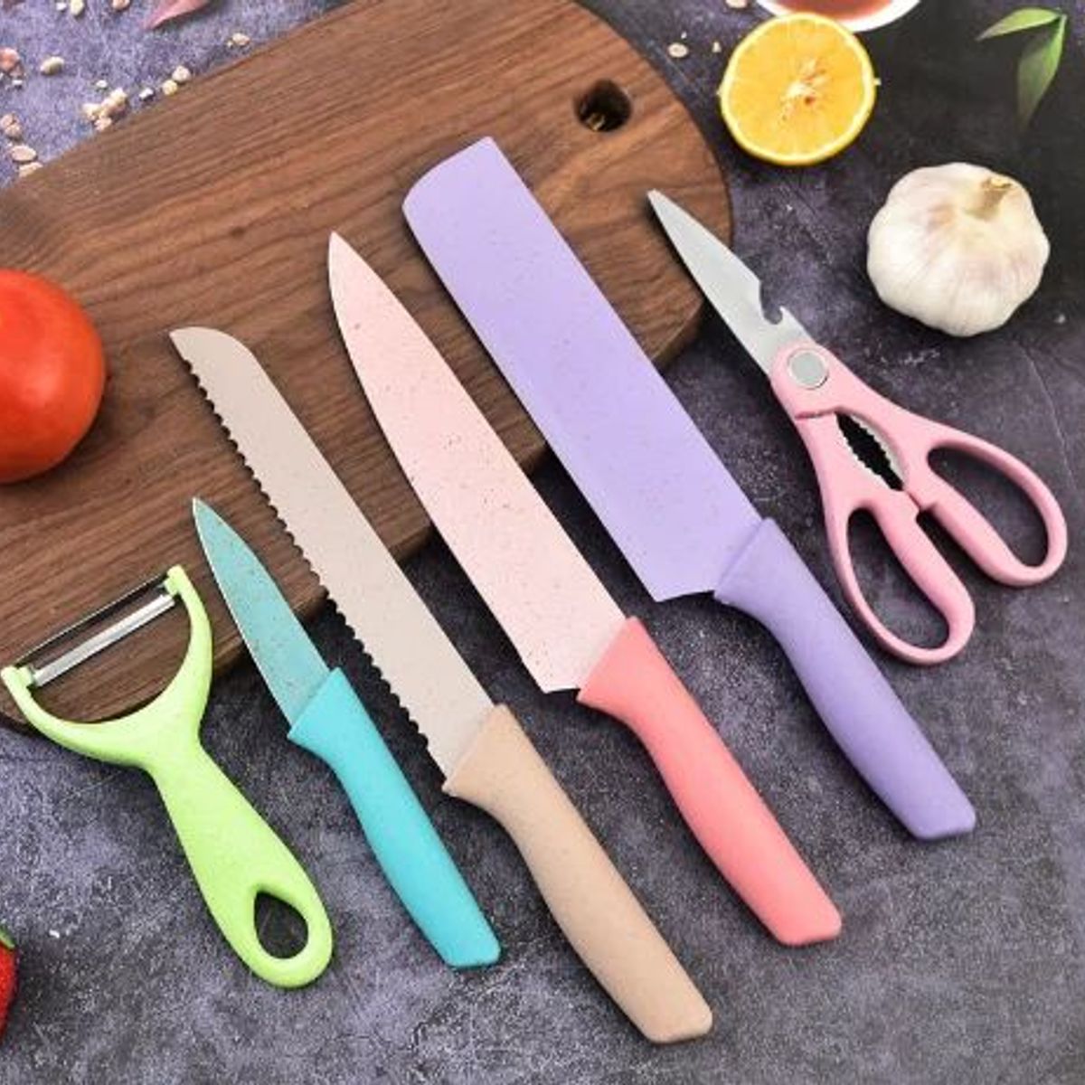 GENERICO - Set de cuchillos de roca volcánica con acero inoxidable ecológicos