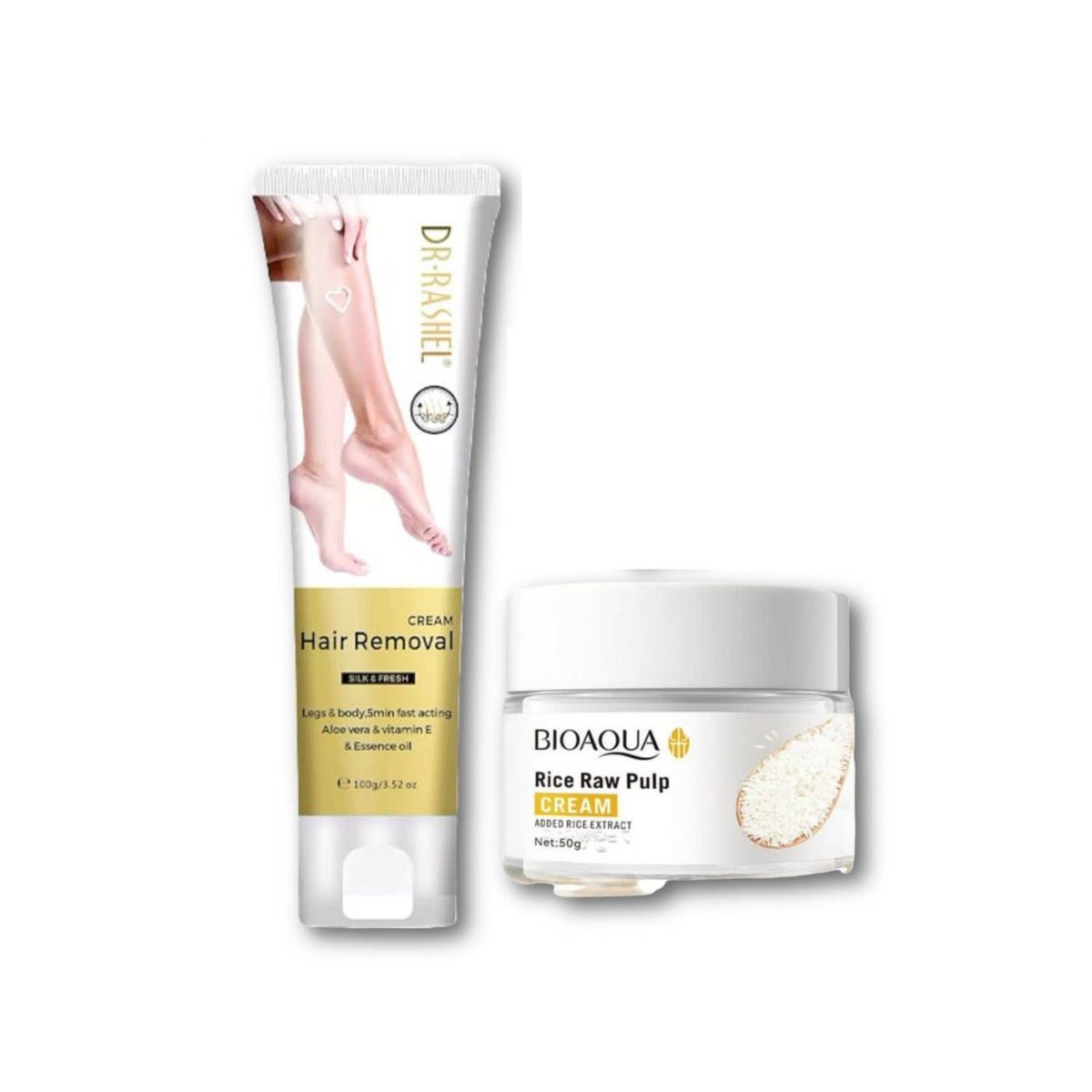 BIOAQUA - PACK CREMA ACLARANTE DE ARROZ Y CREMA DEPILADORA DR RASHEL