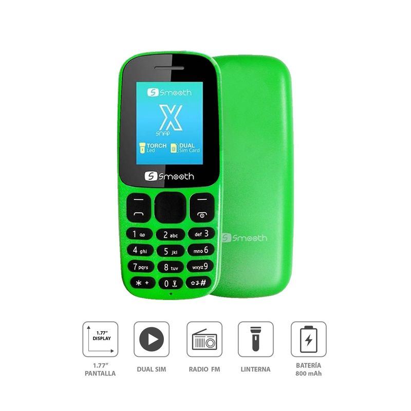 SMOOTH - Teléfono Móvil SMOOTH SNAPX 2G Dual SIM Radio FM - VERDE