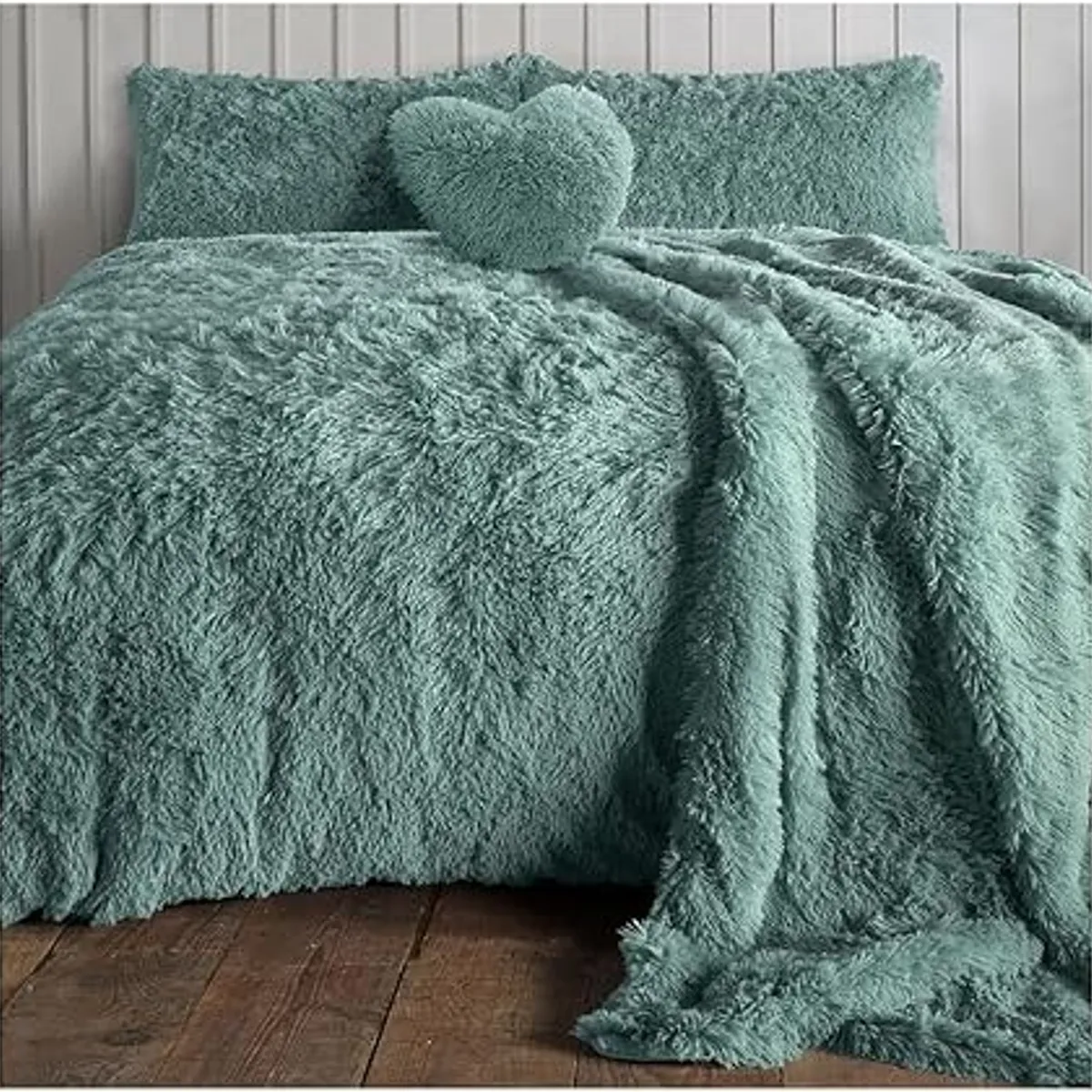 GENERICO - 2 fundas de almohada peluche corto 50cmx70cm VERDE CEMENTO