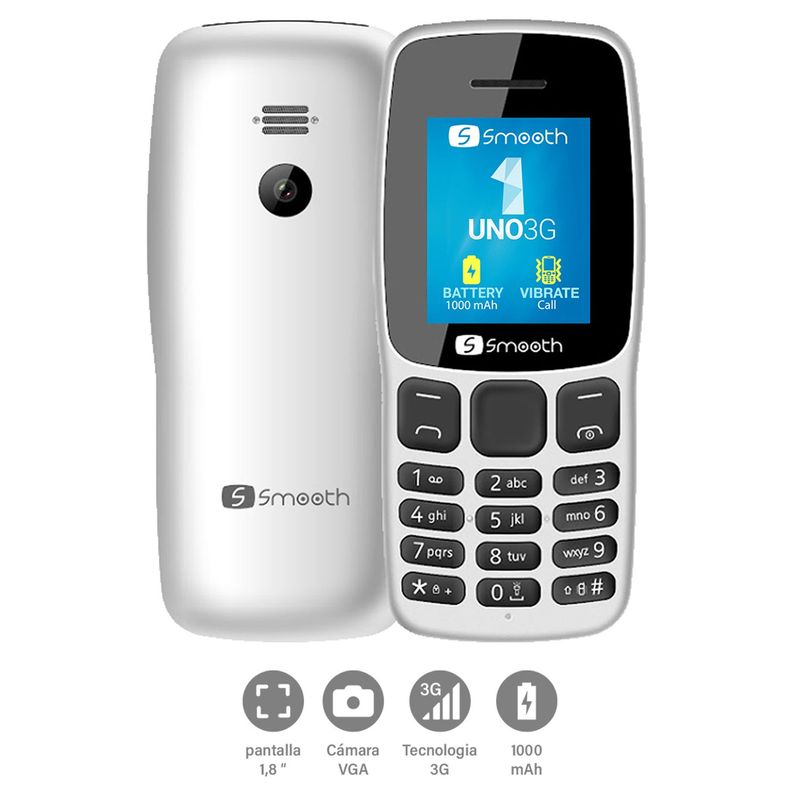 SMOOTH - Teléfono Móvil SMOOTH UNO 3G Dual SIM BLUETOOTH BLANCO