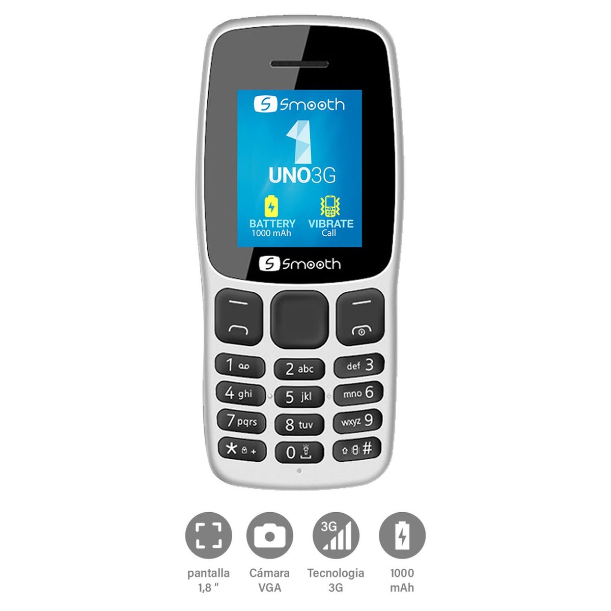 SMOOTH - Teléfono Móvil SMOOTH UNO 3G Dual SIM BLUETOOTH BLANCO