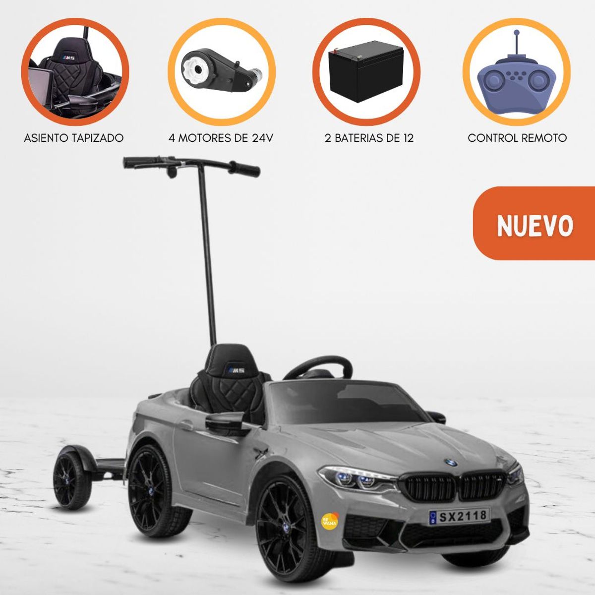 BMW - Carro a Batería con Empujador BMW «M5» Gray