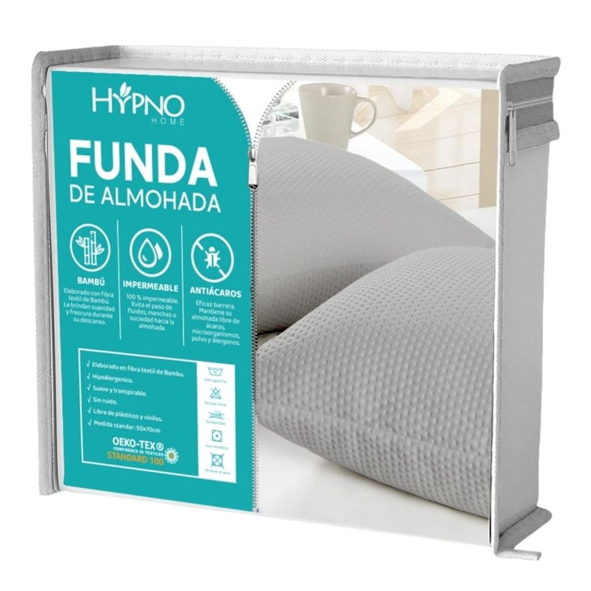 HYPNO HOME - Funda de Almohadas Impermeable 50x70cm De Bambú x2 Unids - Gris