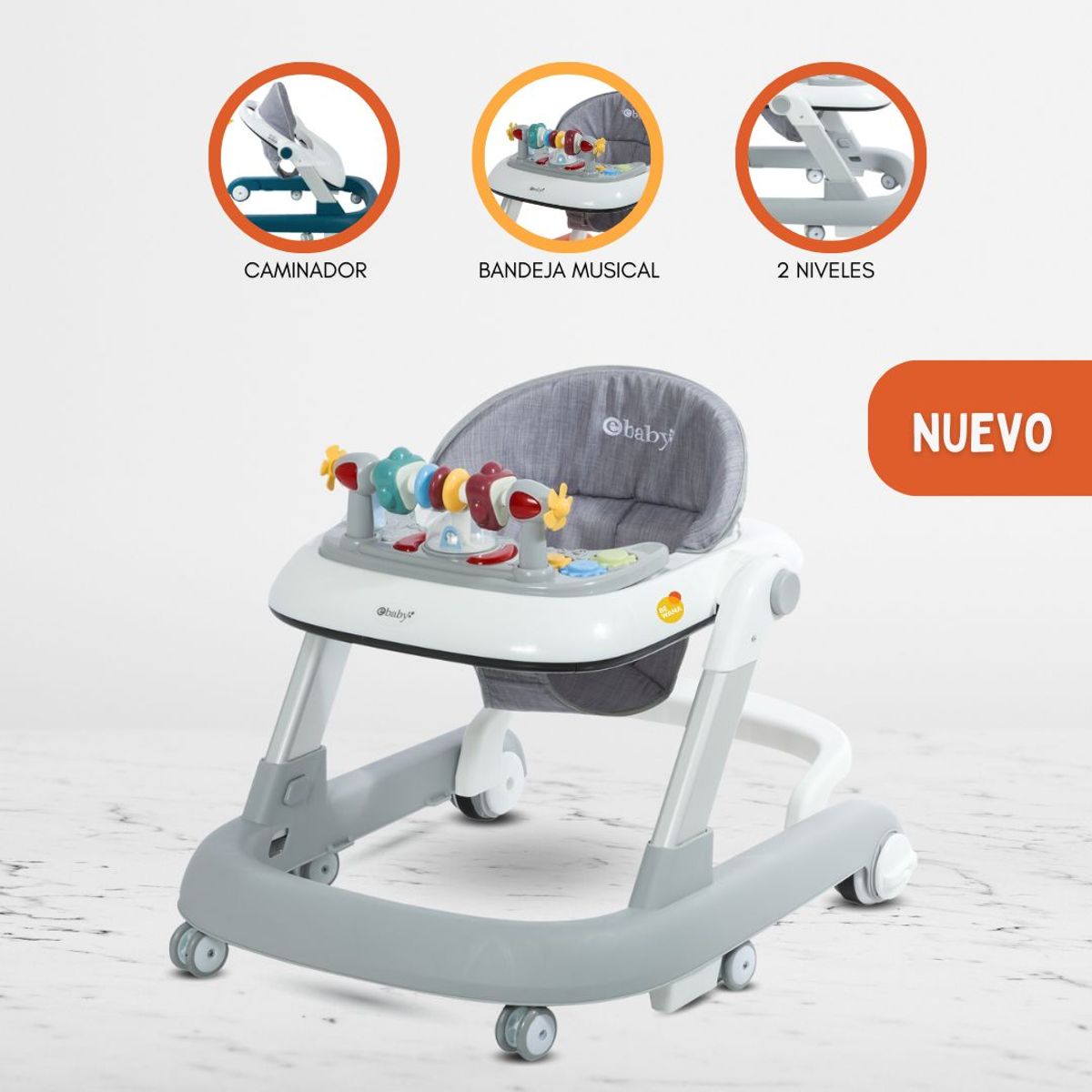 EBABY - Andador Caminador Interactiva para Bebés «FUNNY» Gray