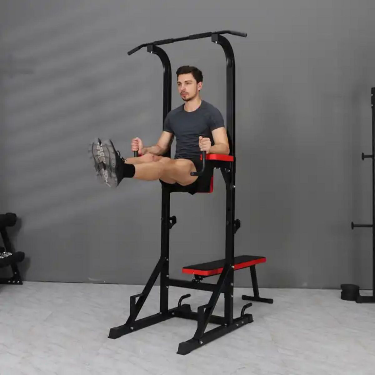 ALPHA GYM - Estación de dominadas multifuncional mini gym  banca plana