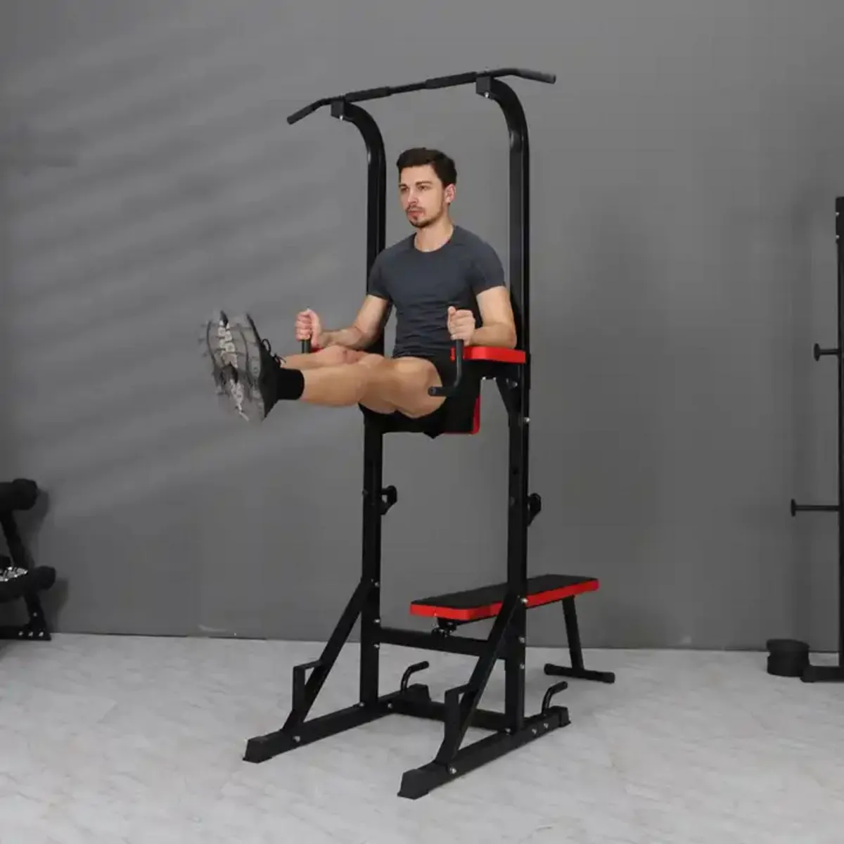 ALPHA GYM - Estación de dominadas multifuncional mini gym  banca plana