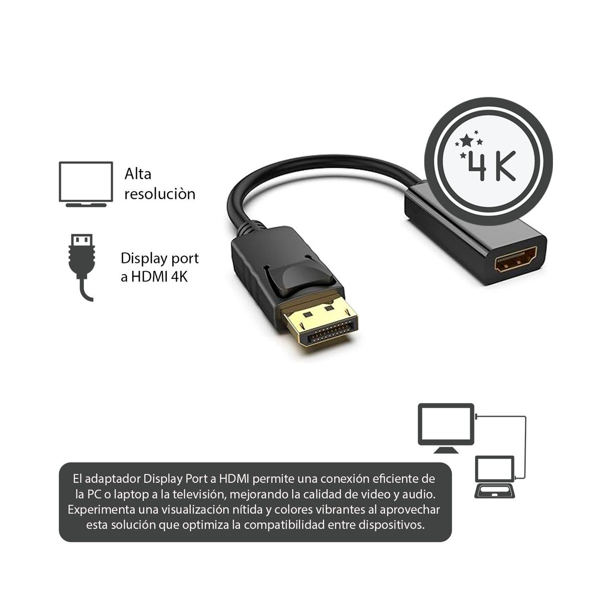 OEM - Cable Adaptador Convertidor Displayport Dp A Hdmi 4k Laptop