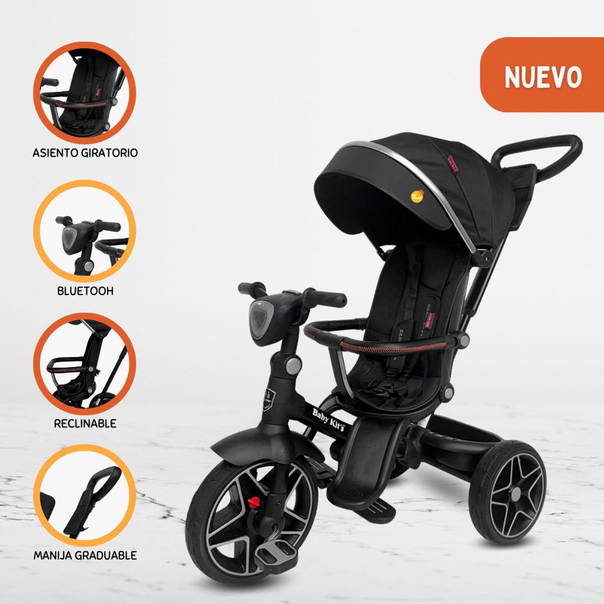 BABY KITS - Triciclo Guiador para Niños «EXPLORER» Black