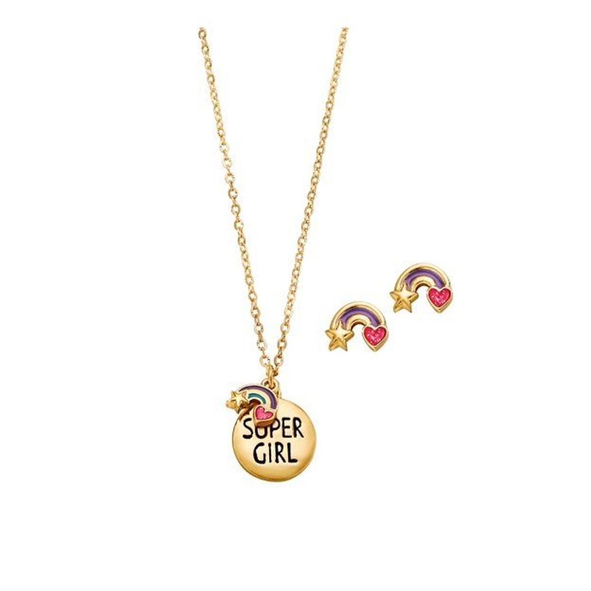 ESIKA - Set SUPER GIRL Lindo Juego de Collar y Aretes dorados bañados en ORO