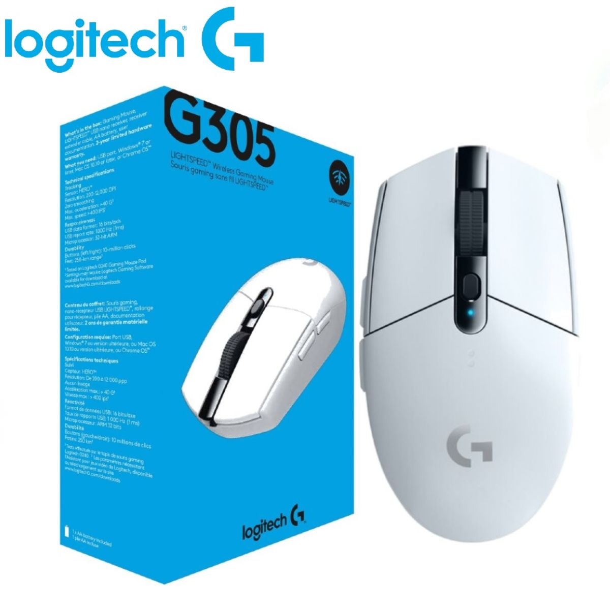 LOGITECH - Mouse Gamer Logitech G305 LightSpeed Blanco Wireless Optico 910-005289