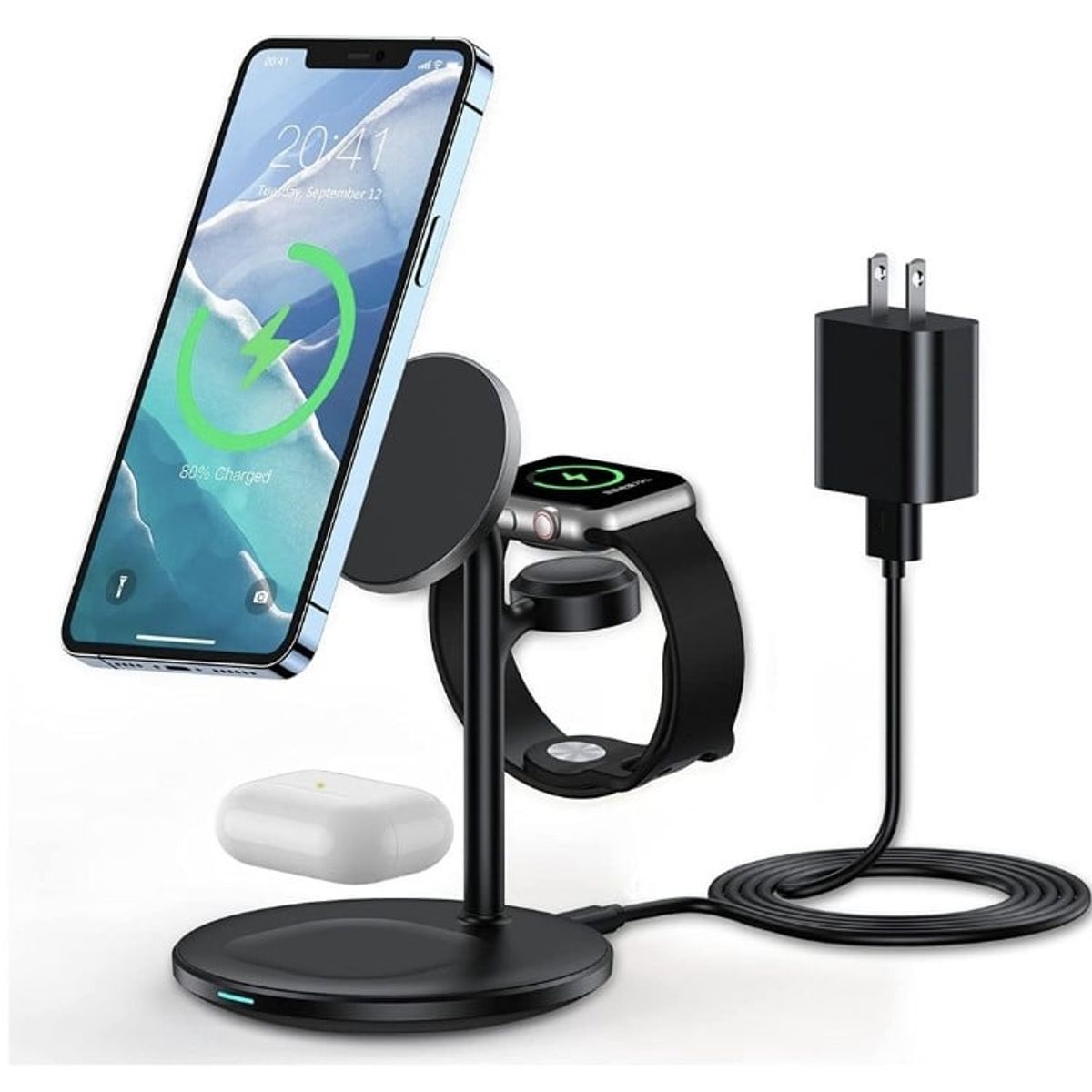 GENERICO - Cargador inalámbrico 3 en 1 de 15W Qi compatible con MagSafe