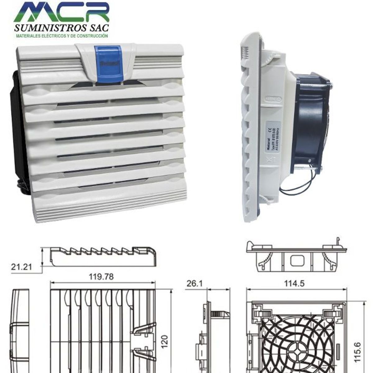 GENERICO - VENTILADOR COMPLETO PARA TABLERO ELECTRICO DE 12X12CM DE 220V A 240V