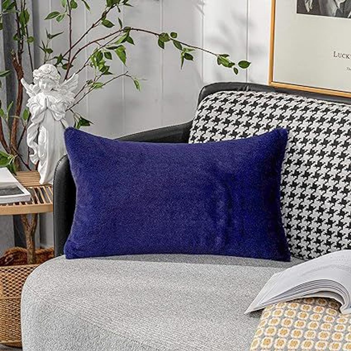 GENERICO - funda de almohada peluche corto 50cmx70cm  AZUL