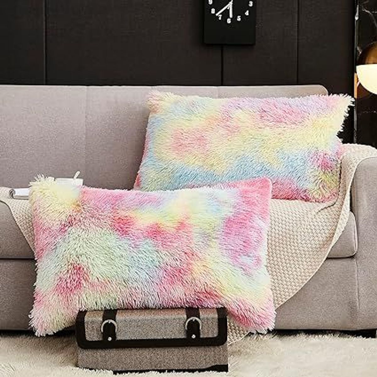 GENERICO - funda de almohada peluche corto 50cmx70cm ARCOIRIS