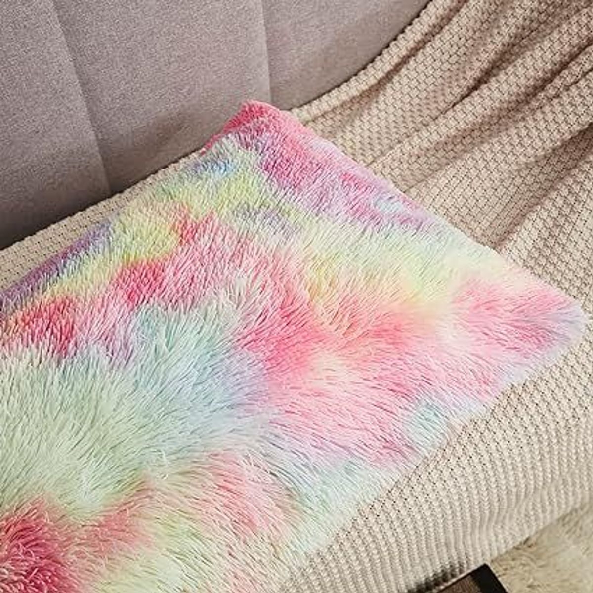 GENERICO - funda de almohada peluche corto 50cmx70cm ARCOIRIS