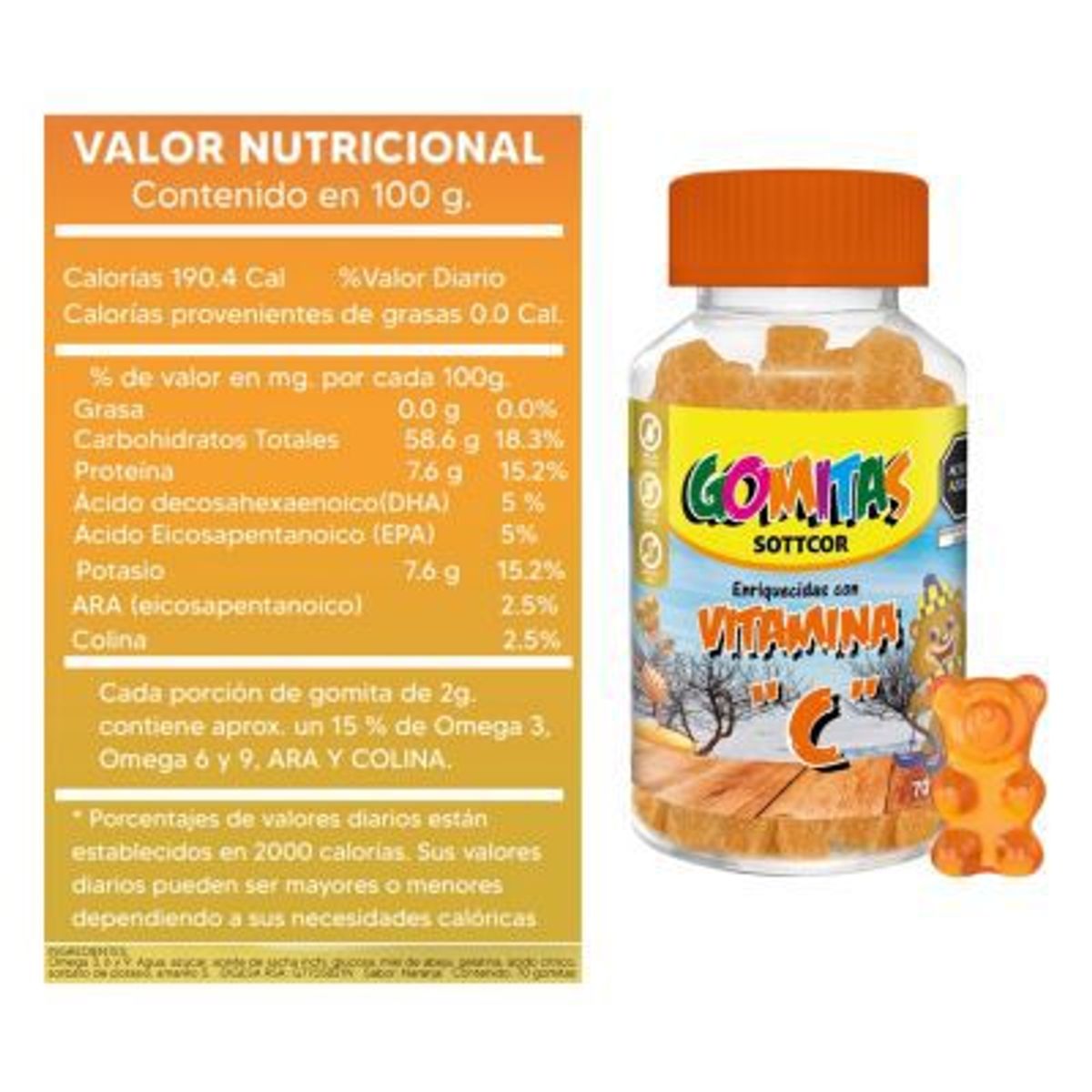 GENERICO - Vitamina C Para Niños Gomitas Sottcor 100Gr Naranja