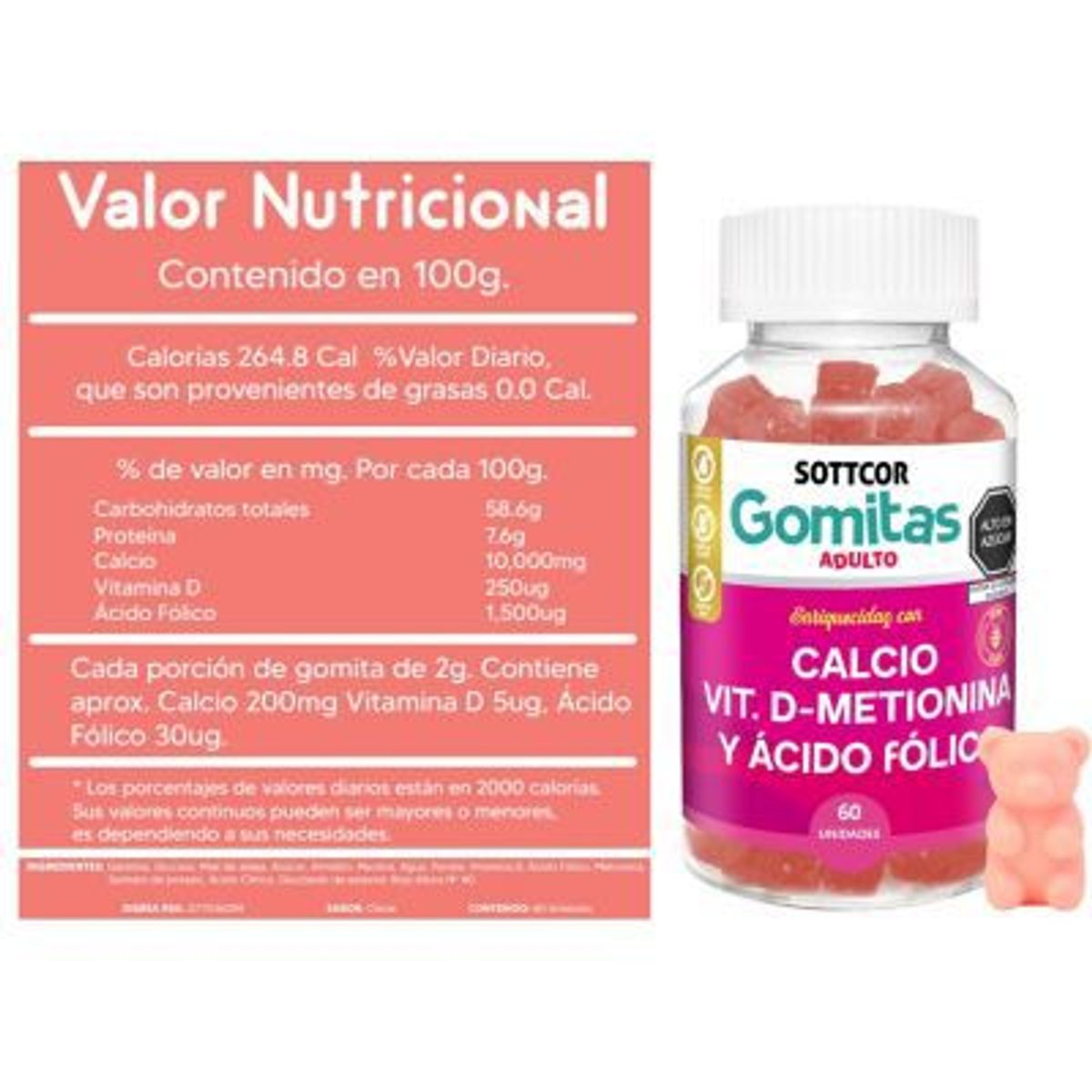 GENERICO - Calcio Para Adultos Gomitas Sottcor 100Gr Chicle x2