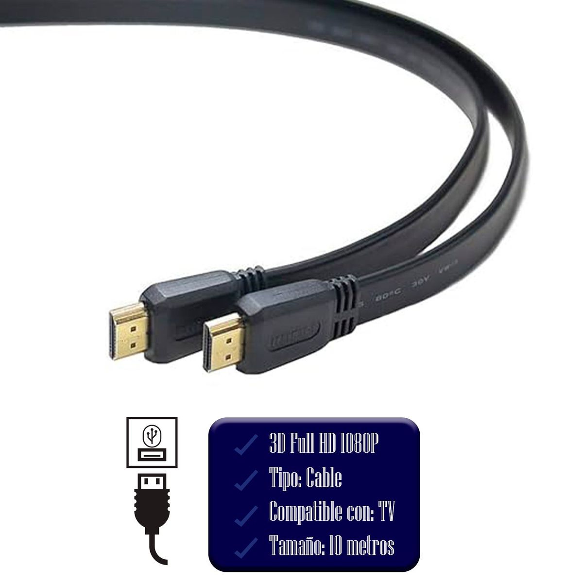OEM - Cable Hdmi 10 Metros Plano Ultra Hd 1920 * 1080 (goma)