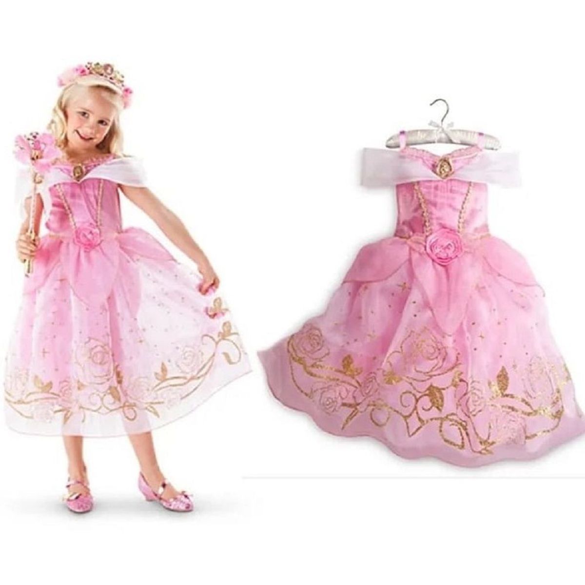 GENERICO - Vestido Princesa Niña Rosado Cumpleaños Fiesta juego Navidad Genieka