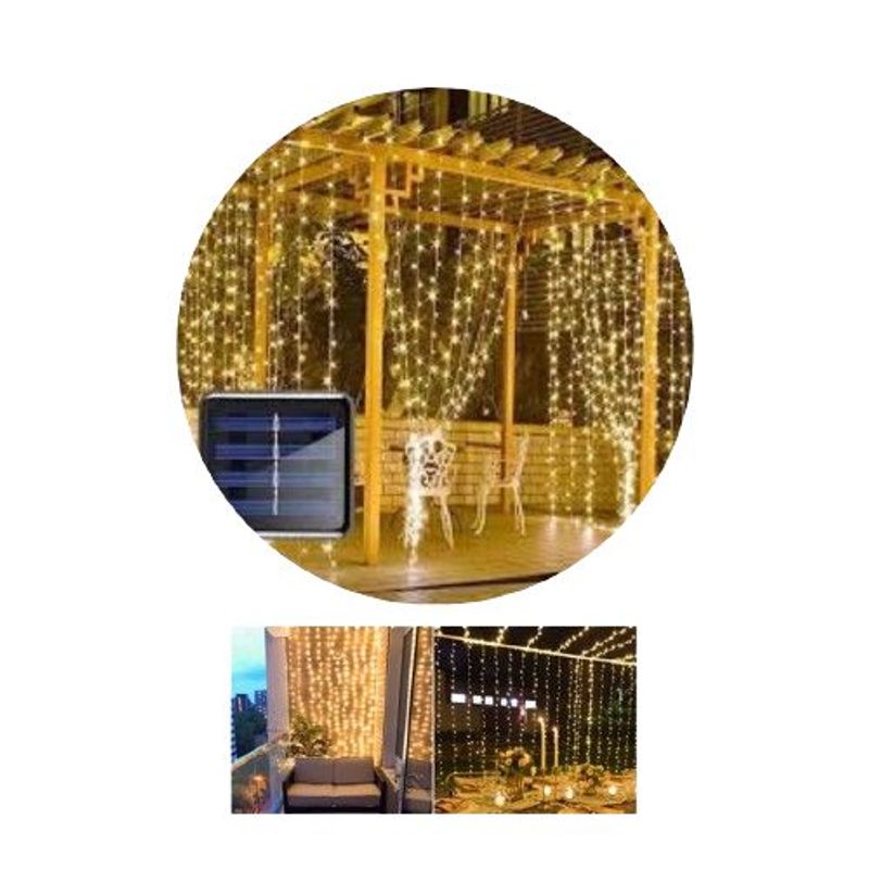 GENERICO - Pack 2 unid Luces Cortina Led Panel Solar Hada Exterior Navidad