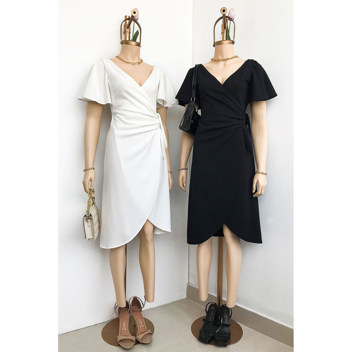 GENERICO - Vestido Coctel Cruzado Manga Removible Tana Color Negro Estacion 108