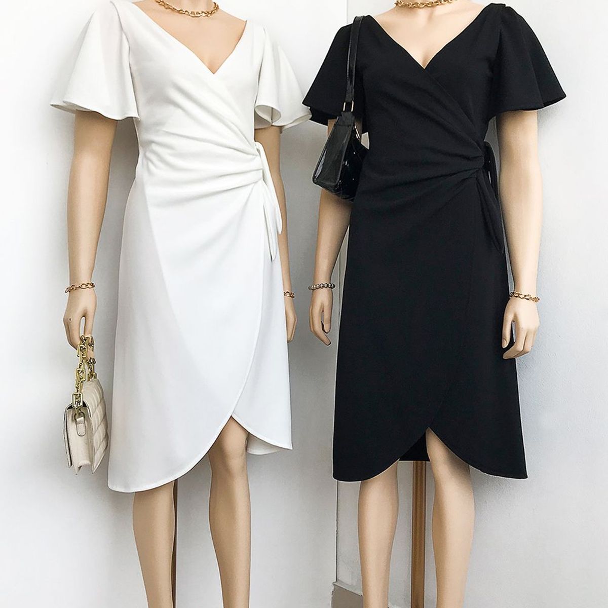 GENERICO - Vestido Coctel Cruzado Manga Removible Tana Color Negro Estacion 108