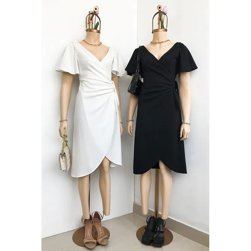 GENERICO - Vestido Coctel Cruzado Manga Removible Tana Color Negro Estacion 108