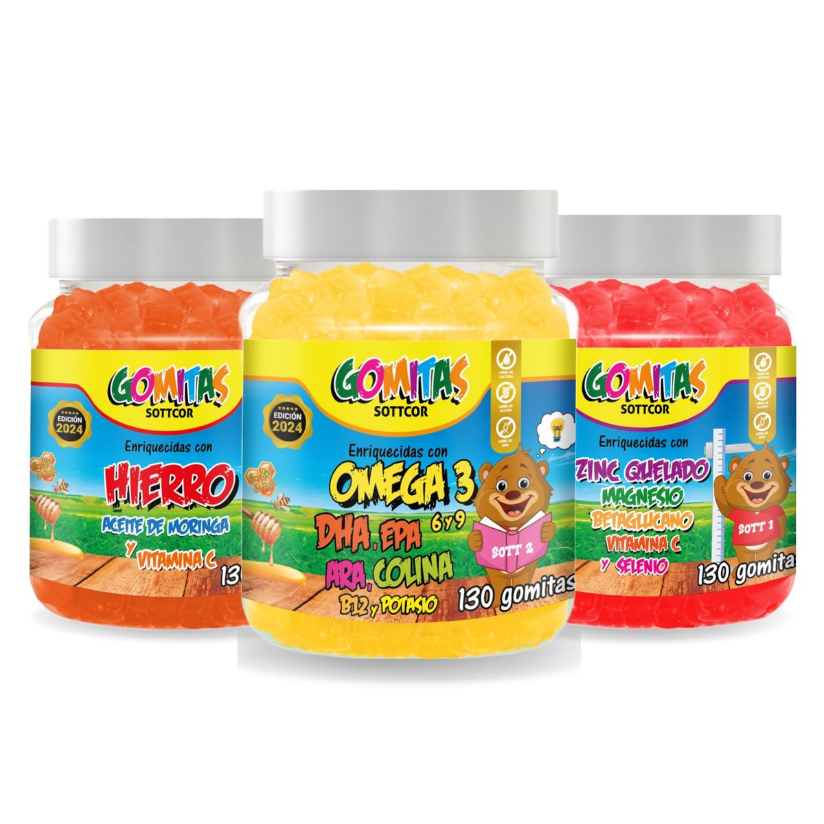 GENERICO - Pack Hierro + Omega + Zinc para Niños 100 Gr Gomitas Sottcor