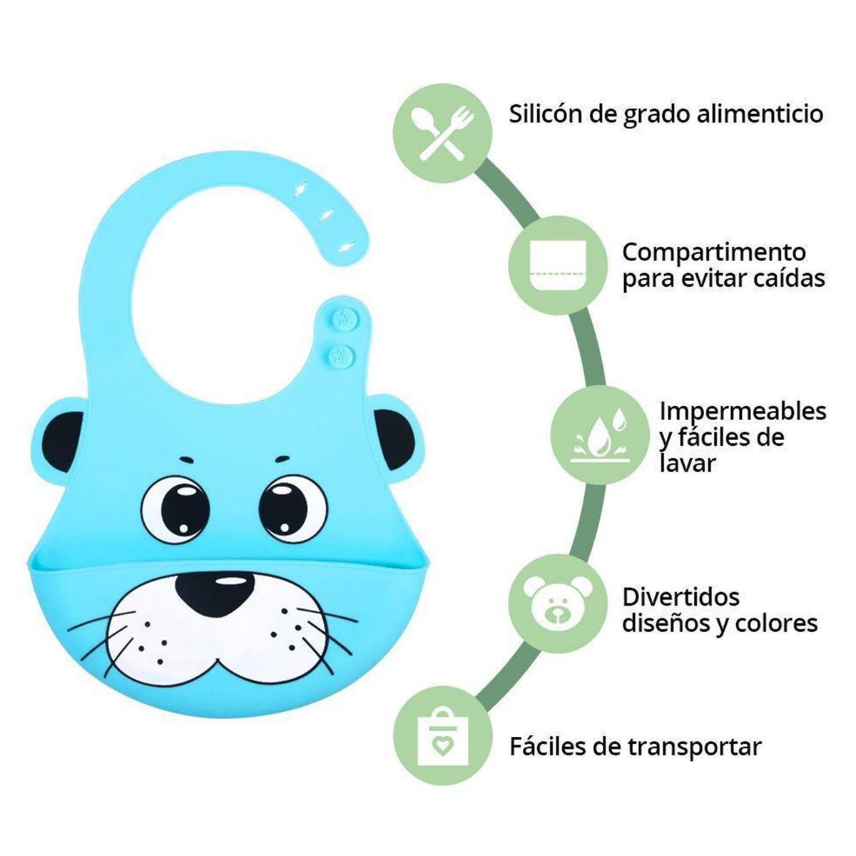 GENERICO - Babero de Silicona para Bebé Celeste