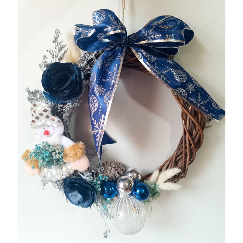 GENERICO - Corona Navideña Flores secas Navidad Azul