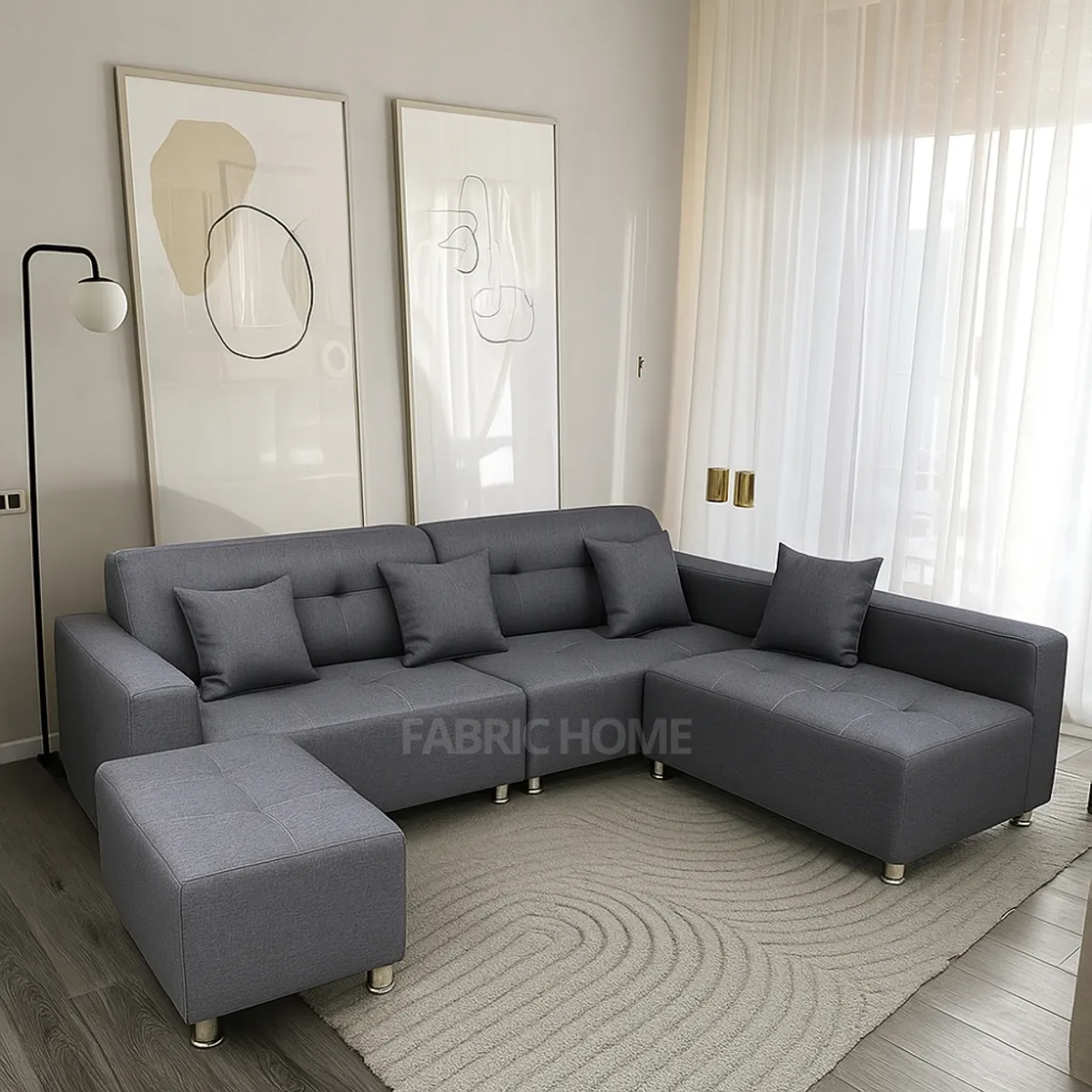 GENERICO - Sofá Seccional París 3 cuerpos + puff - Gris Claro