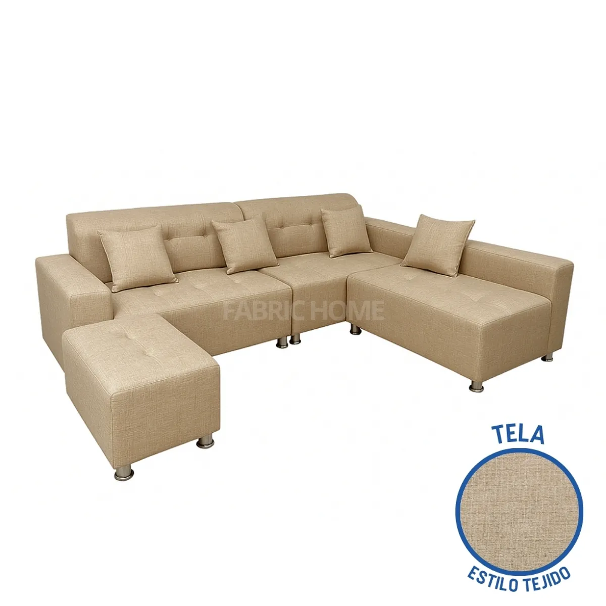 GENERICO - Sofá Seccional París 3 cuerpos + puff - Beige