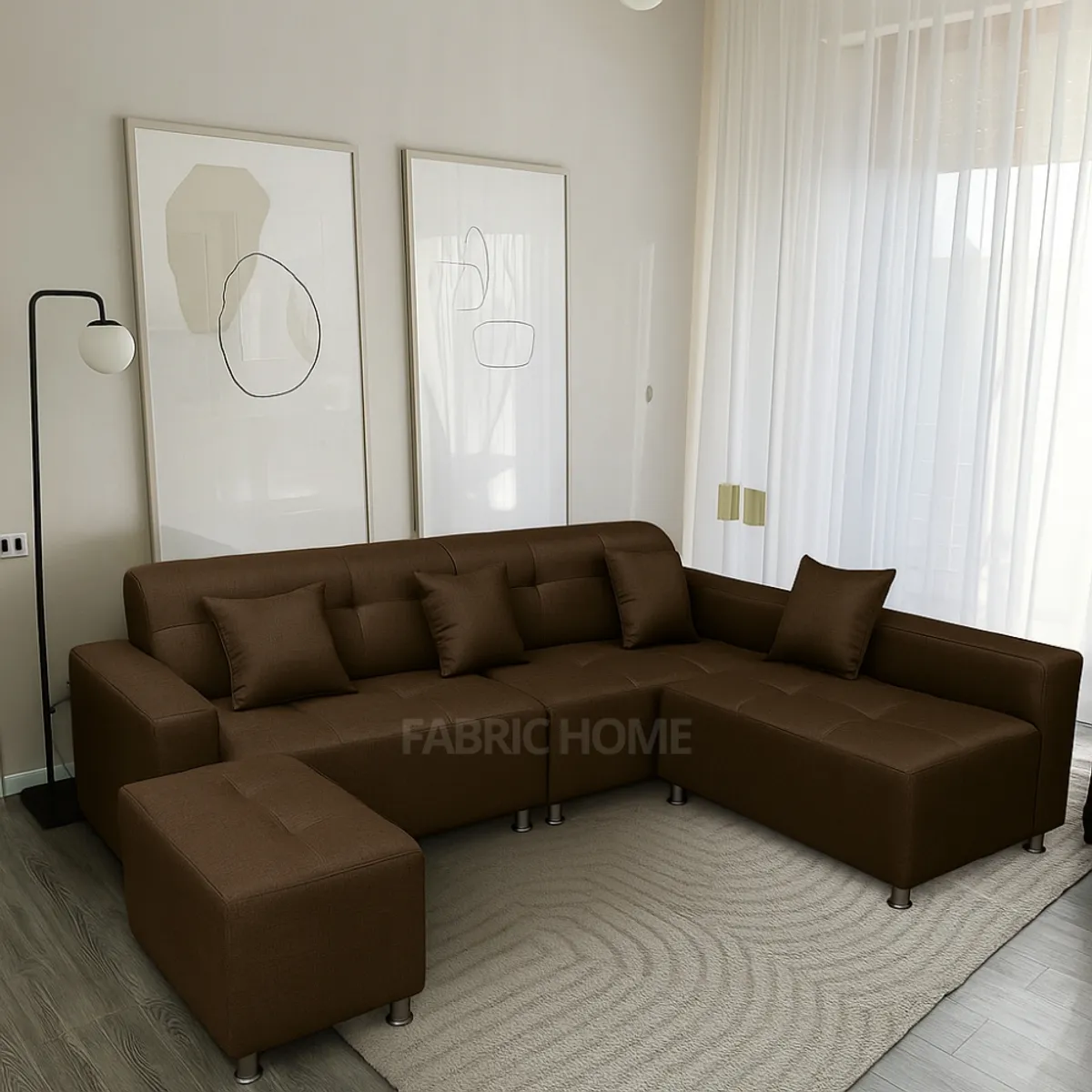 GENERICO - Sofá Seccional París 3 cuerpos + puff - Marrón