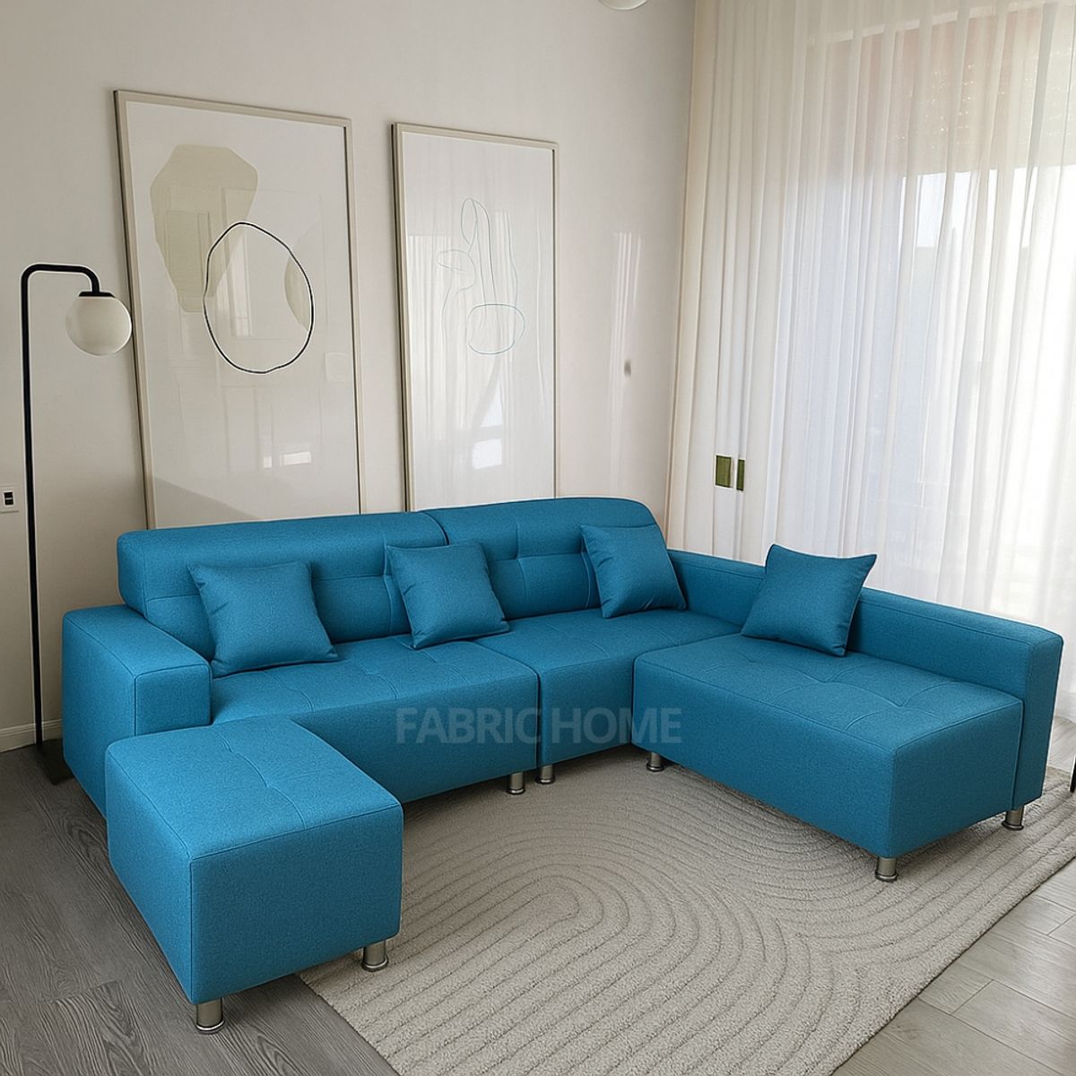 GENERICO - Sofá Seccional París 3 cuerpos + puff - Turquesa