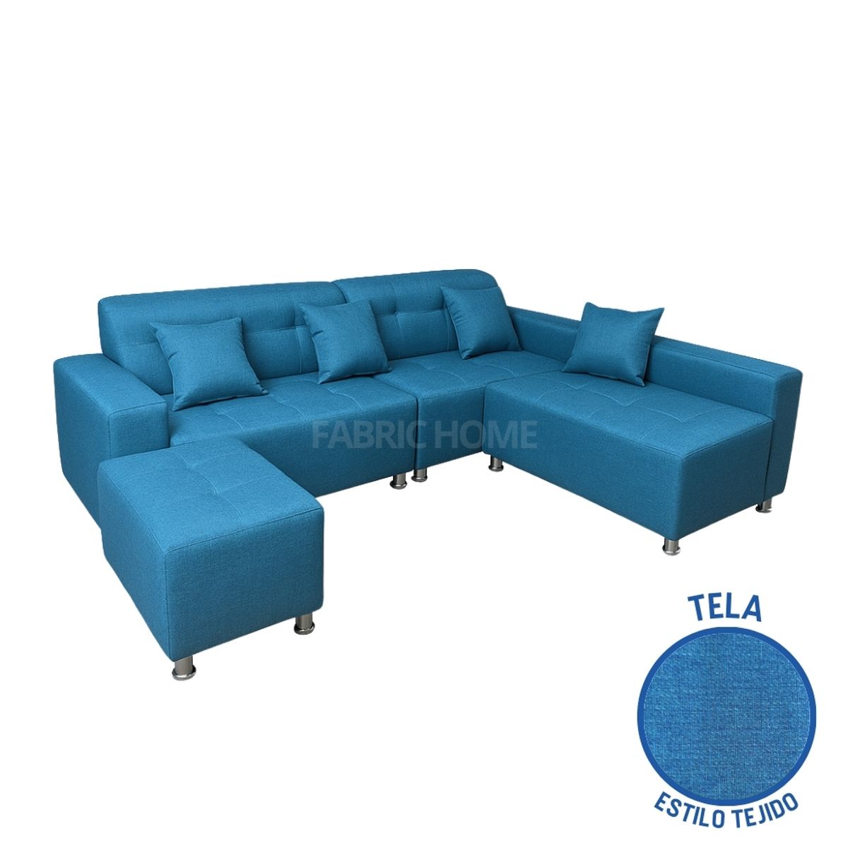 GENERICO - Sofá Seccional París 3 cuerpos + puff - Turquesa